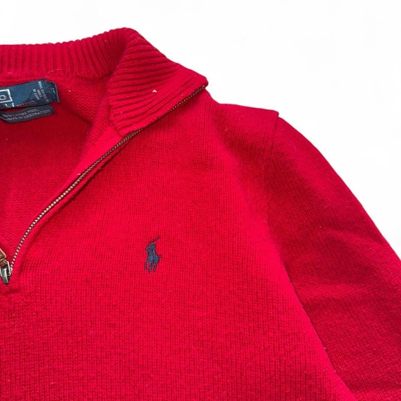 vintage 90s polo ralph lauren red 100% lambs wool quarter zip sweater size large